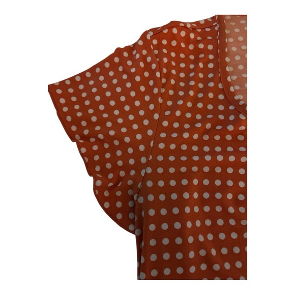 STYLE AND CO. Soft jersey fabric pullover top,size L. Orange white polka dots - Picture 4 of 4